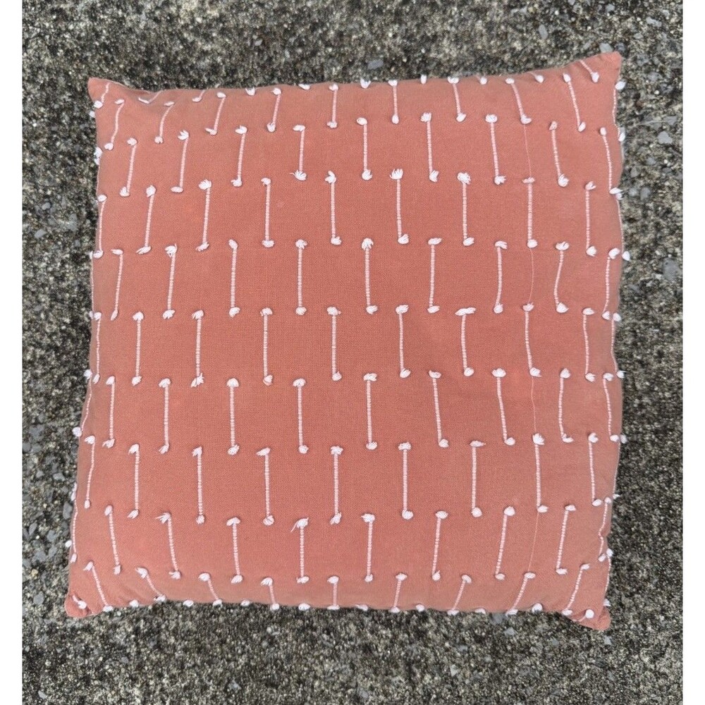 Woven Throw Pillow 16”Coral Orange Textured EUC Boho Style